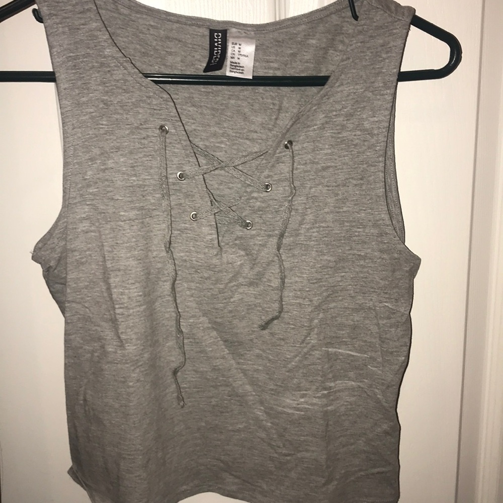 Light grey lace up tank top